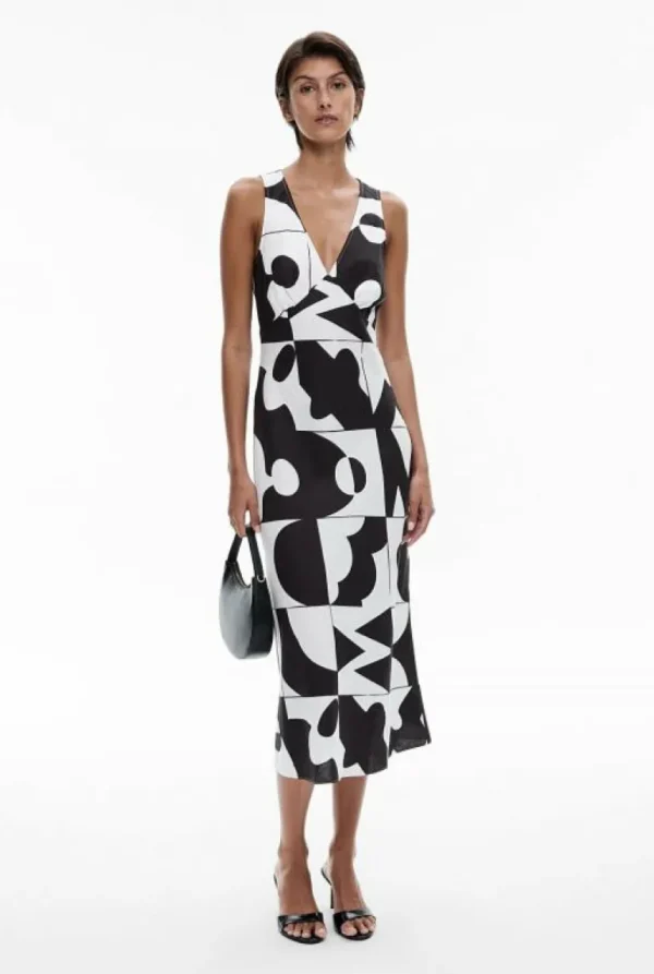 Dresses^Witchery Bias V Neck Dress GeoTileBlack
