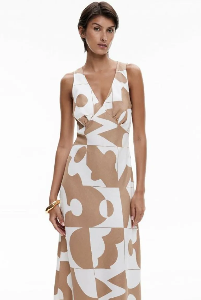 Dresses^Witchery Bias V Neck Dress GeoTileBlack