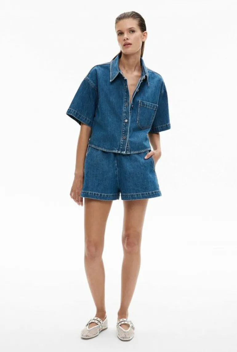 Shirts^Witchery Denim Crop Shirt Indigo