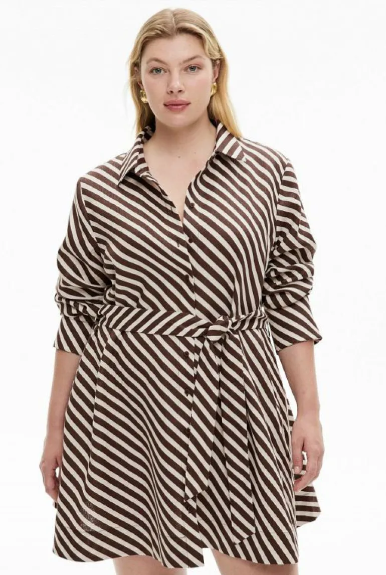 Sale | Dresses^Witchery Linen Mini Shirt Dress ChocolateStripe