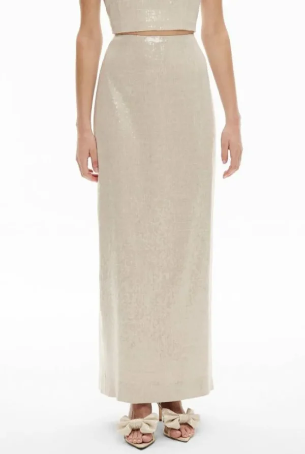 Skirts^Witchery Sequin Linen Column Skirt StoneYd